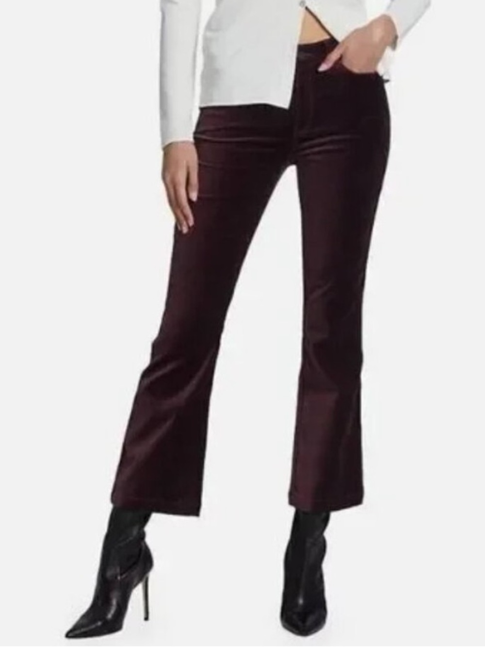 Paige Claudine High Rise Ankle Length Flare Pant in Black Cherry Size 28 Velvet